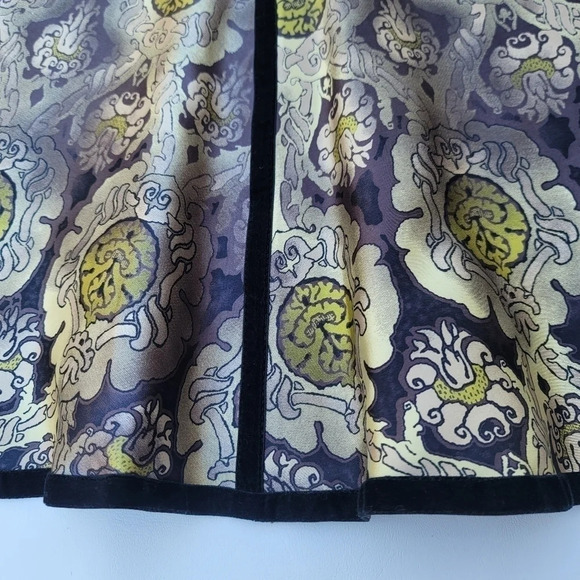 NWOT Apostrophe Women's Brown A-Line Geo Print Skirt Velvet Trim Zip Size 6 - Picture 2 of 11